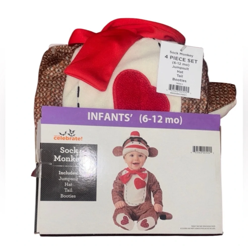 Sock Monkey Infant Costume‎ Set - Red and Brown